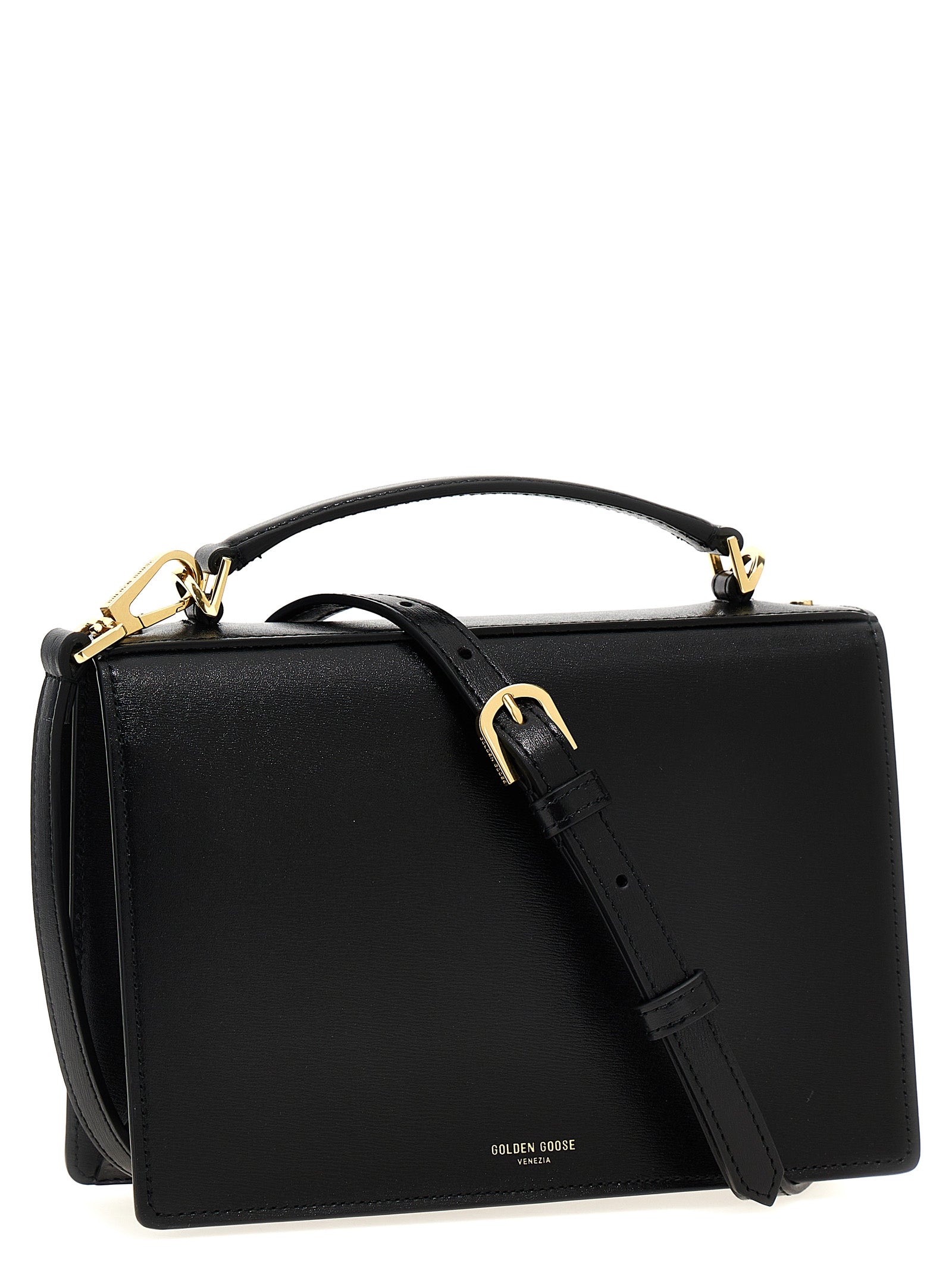 Handbag by Golden Goose for women in leather & metal black features a refined silhouette, showcasing a secure clip, organized , and versatile shoulder-strap, handle & adjustable-strap for a refined finish.
