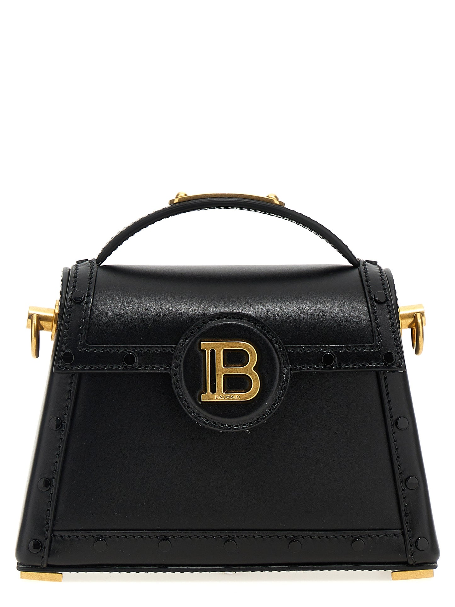 Shoulder Flap Handbag by Balmain for women in calfskin leather black features a refined silhouette, showcasing a secure flap & magnetic, organized , and versatile shoulder-strap & handle for a refined finish.