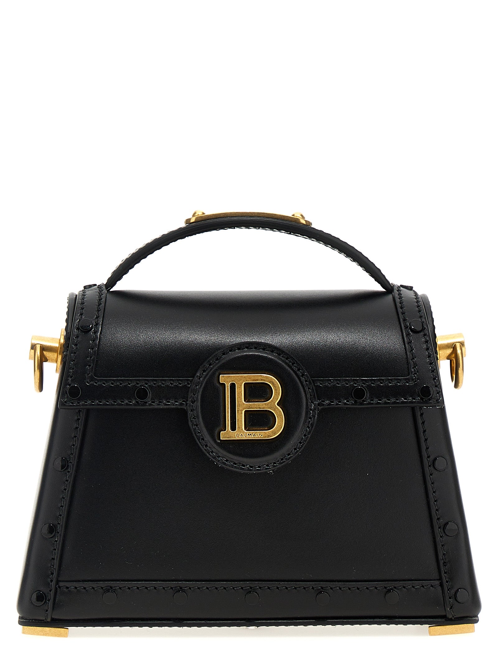Shoulder Flap Handbag by Balmain for women in calfskin leather black features a refined silhouette, showcasing a secure flap & magnetic, organized , and versatile shoulder-strap & handle for a refined finish.