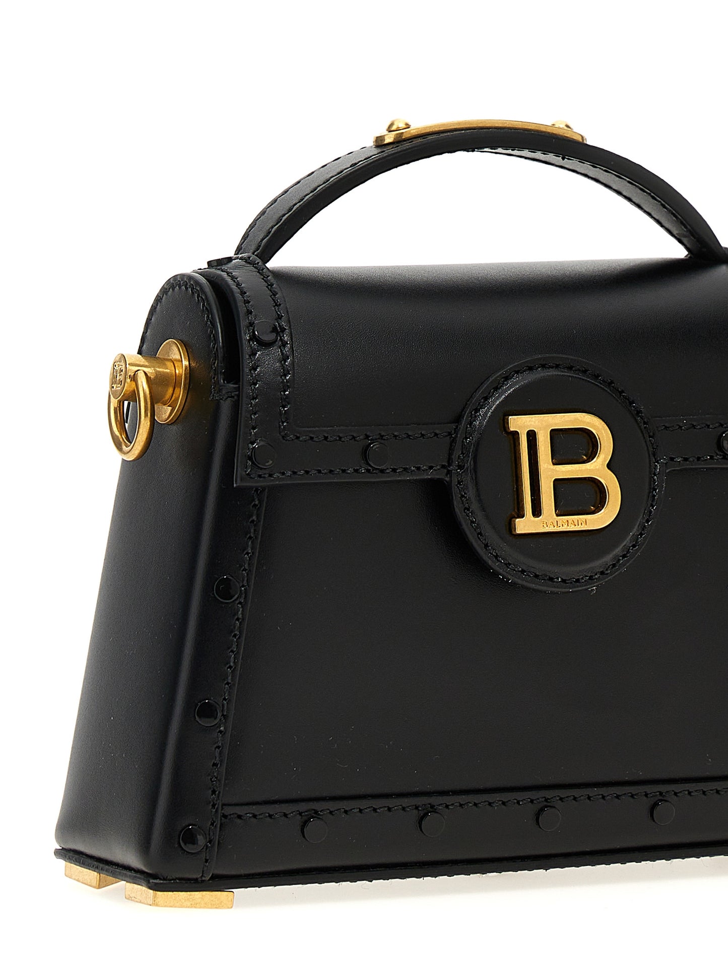 Shoulder Flap Handbag by Balmain for women in calfskin leather black features an refined silhouette, showcasing a secure flap & magnetic, ample , and versatile shoulder-strap & handle for a sophisticated refined aesthetic.