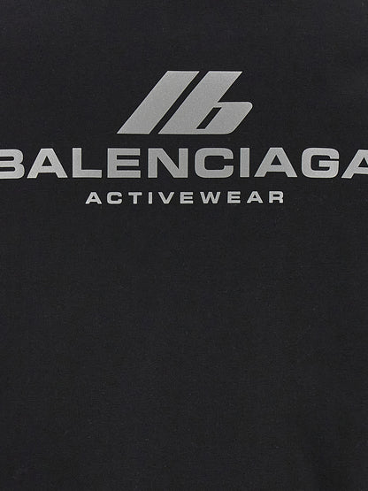 Sweatshirt Hoodie by Balenciaga for women in stretch cotton black & print features an avant-garde silhouette, showcasing a sophisticated and detail for a truly avant-garde finish.
