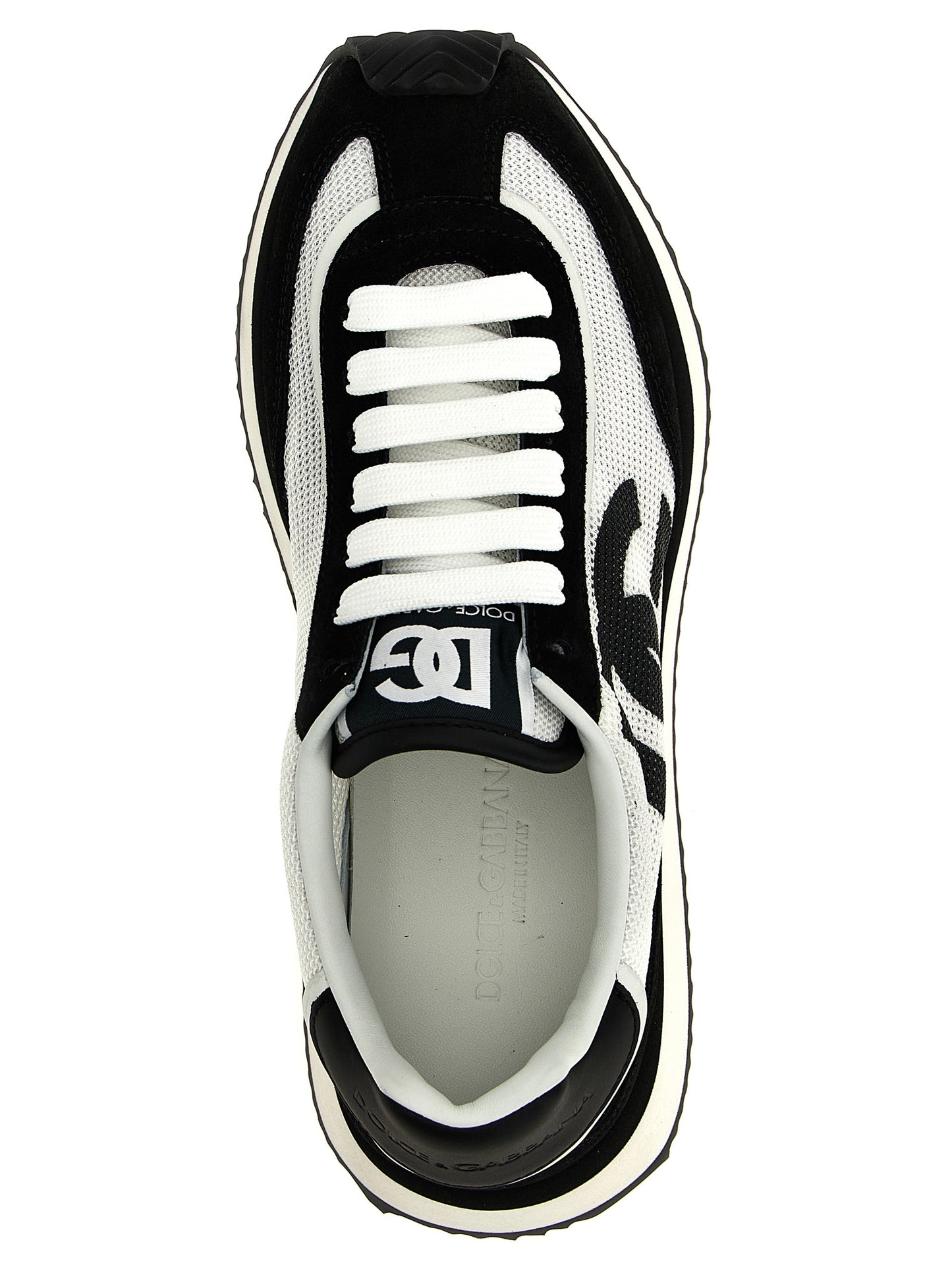 Athletic Sneakers by Dolce & Gabbana for women in suede calfskin leather & polyester bicolour, black & white showcases an impeccable silhouette, defined by an impeccable athletic style design that perfectly captures the essence of the Women's Athletic Suede Calfskin Leather & Polyester Sneakers.