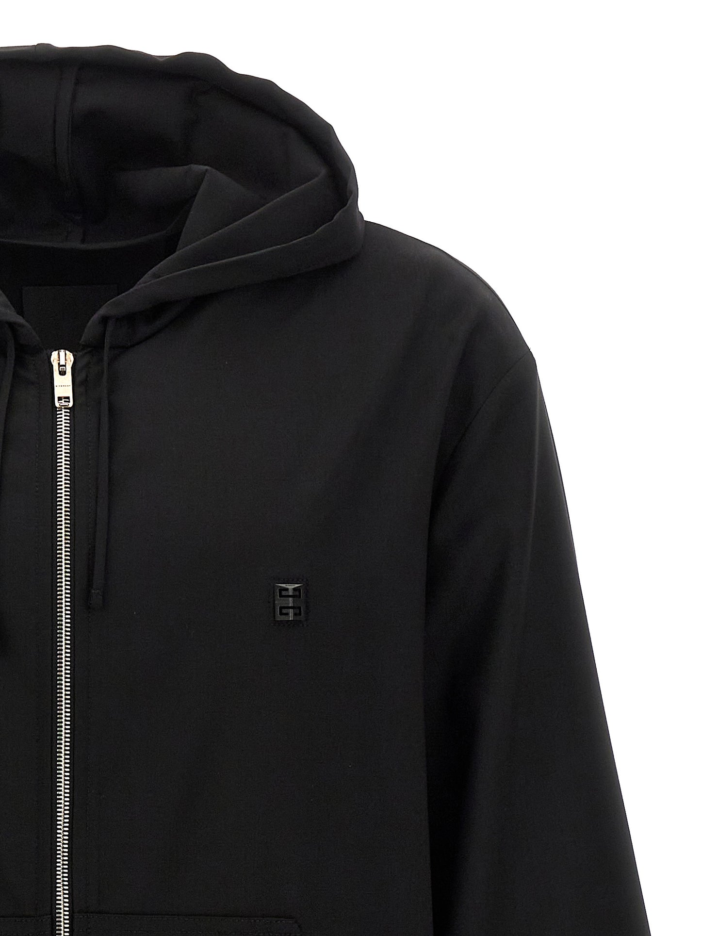 Sweatshirt Hoodie by Givenchy for men in virgin wool black features an dramatic silhouette, showcasing a sophisticated hooded neckline and dramatic for a refined, modern aesthetic.