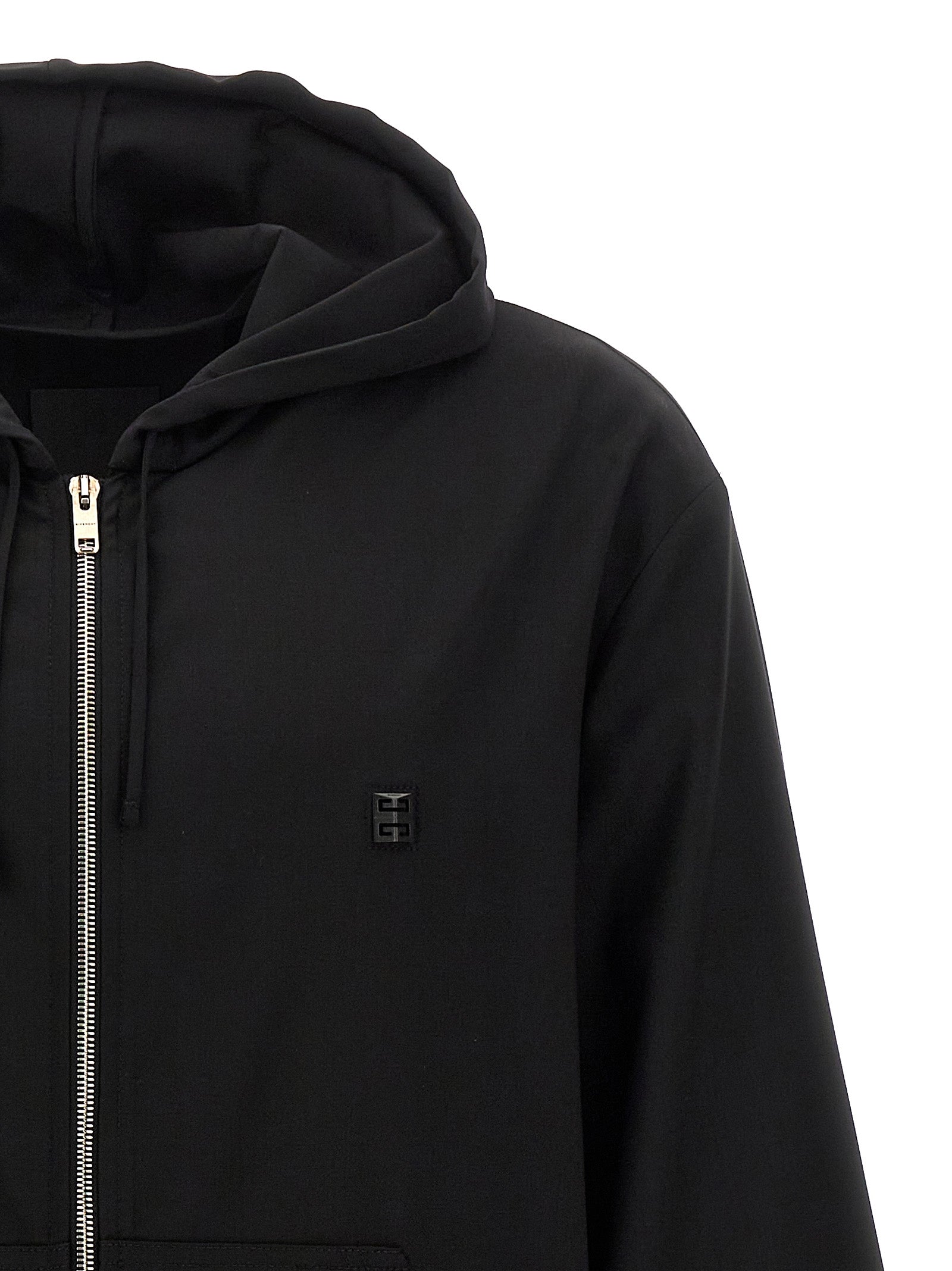 Sweatshirt Hoodie by Givenchy for men in virgin wool black features an dramatic silhouette, showcasing a sophisticated hooded neckline and dramatic for a refined, modern aesthetic.