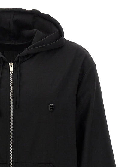 Sweatshirt Hoodie by Givenchy for men in virgin wool black features an dramatic silhouette, showcasing a sophisticated hooded neckline and dramatic for a refined, modern aesthetic.