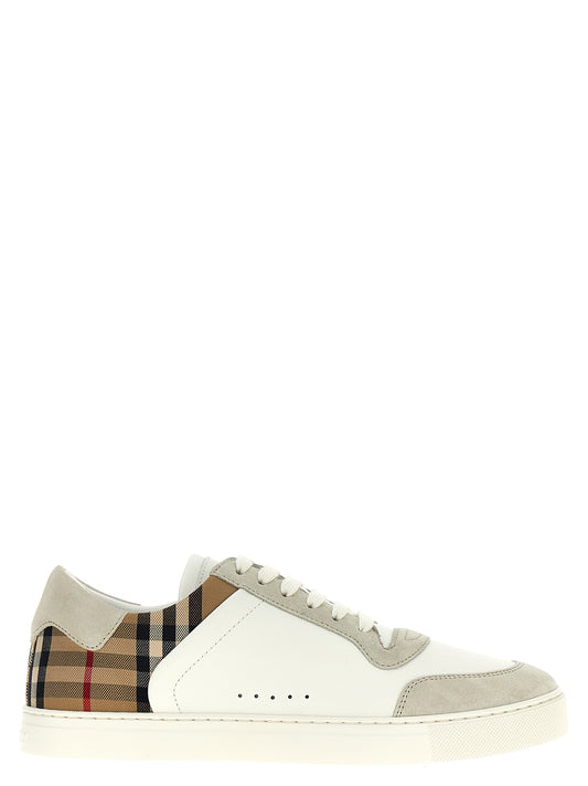 Sneakers by Burberry for men in cotton & leather multicolor & print features an timeless silhouette from the Men's Low Top Cotton & Leather Sneakers collection, showcasing a signature low-top style with an timeless finish.