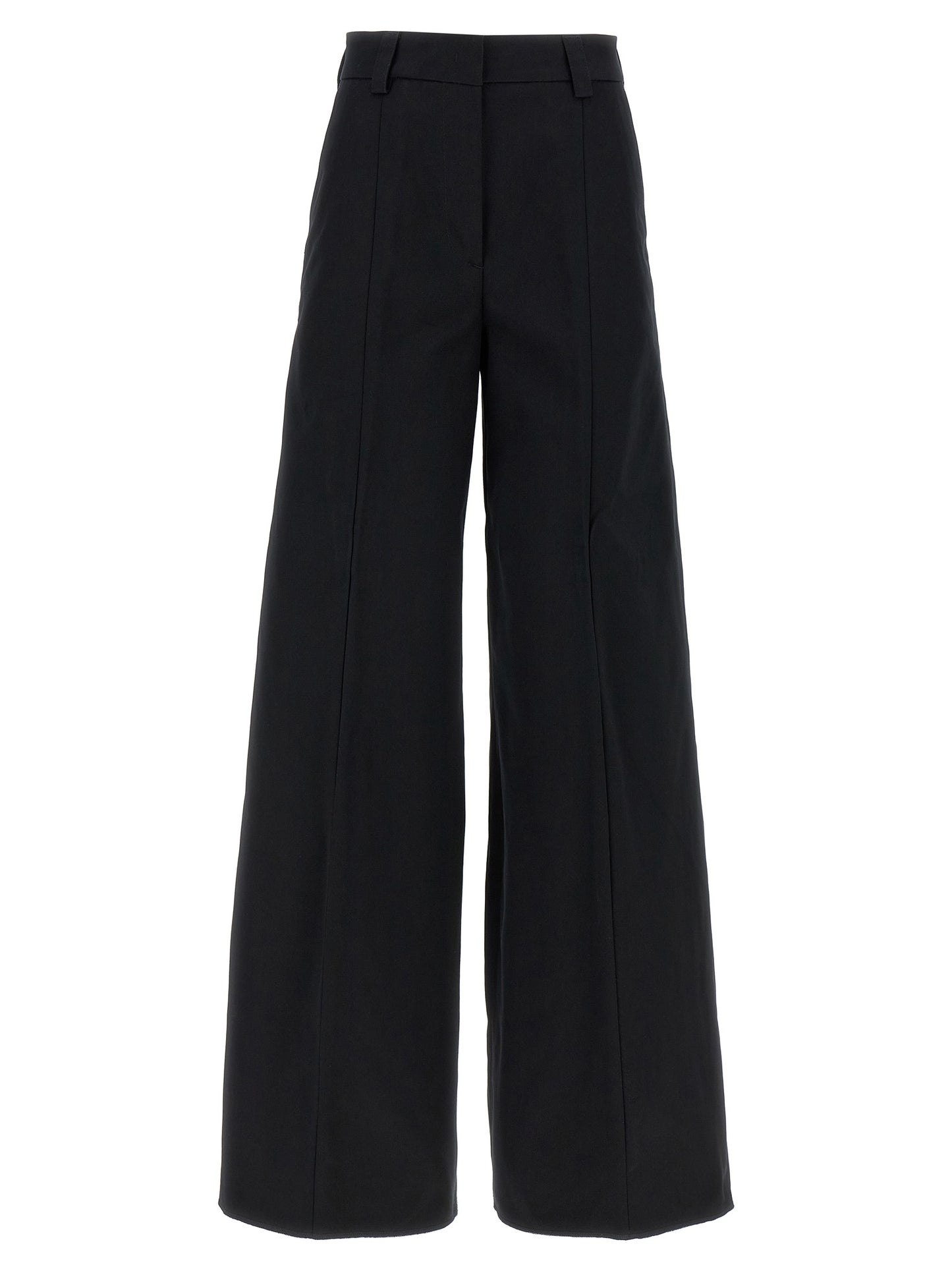 Casual Pants by THELATEST for women in cotton black features a refined silhouette with a refined wide, defined by a and a refined long for a refined finish.