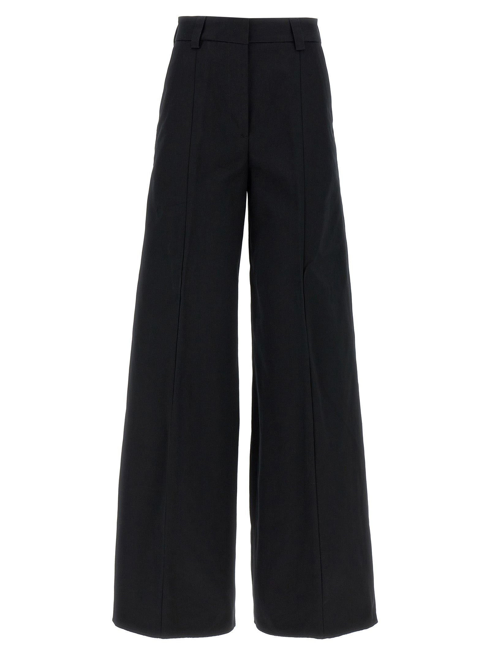 Casual Pants by THELATEST for women in cotton black features a refined silhouette with a refined wide, defined by a and a refined long for a refined finish.