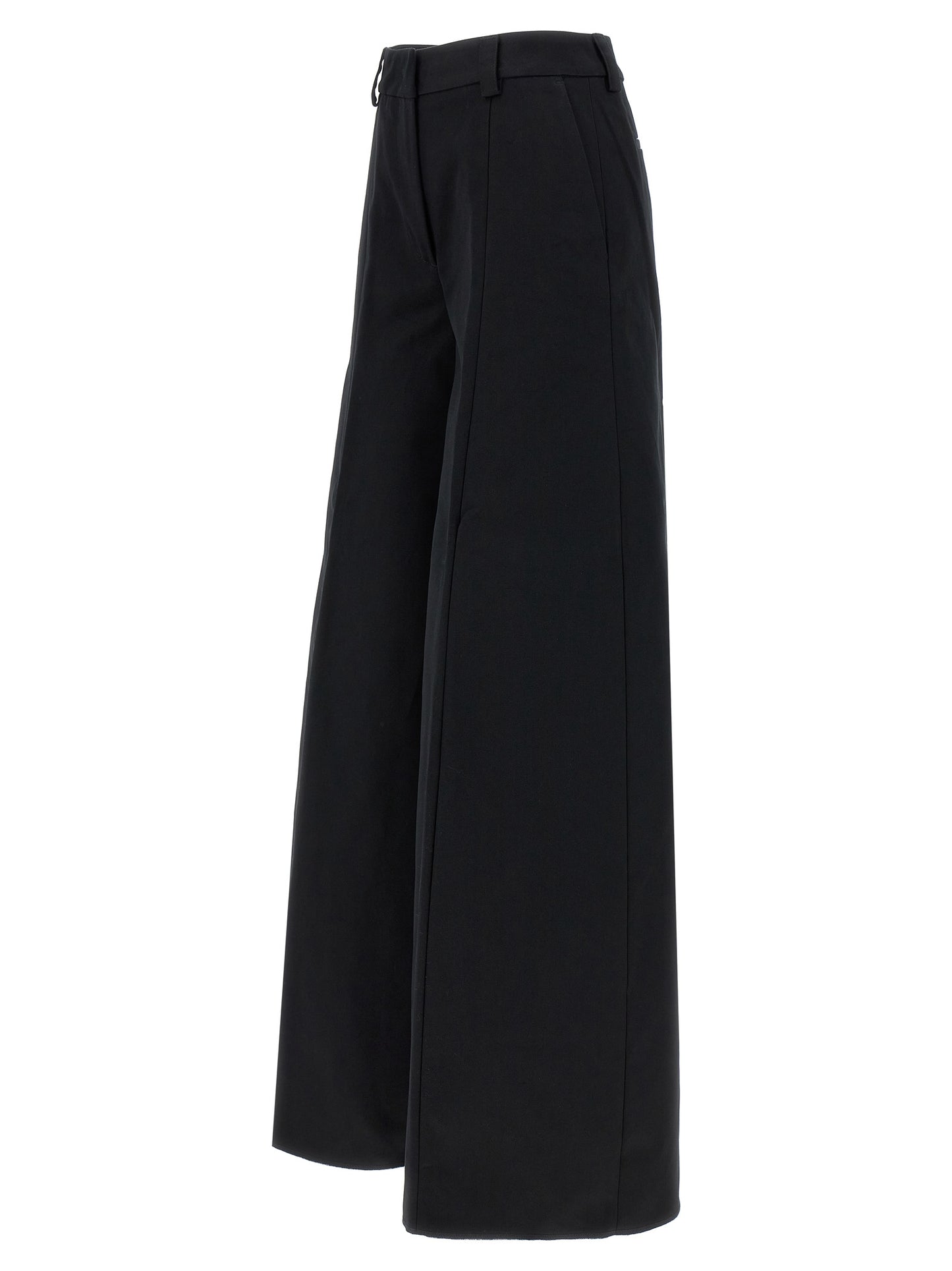 Casual Pants by THELATEST for women in cotton black features an refined tailoring silhouette, showcasing a premium wide with a and long cut for a refined tailoring look.