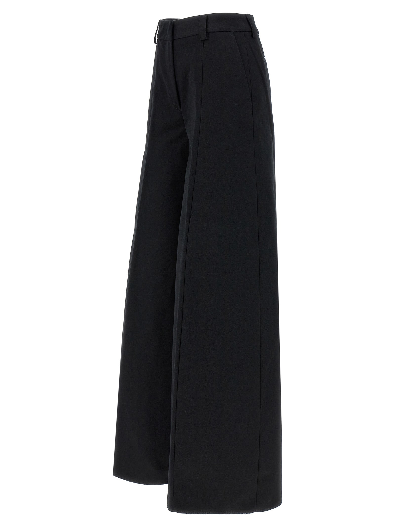 Casual Pants by THELATEST for women in cotton black features an refined tailoring silhouette, showcasing a premium wide with a and long cut for a refined tailoring look.