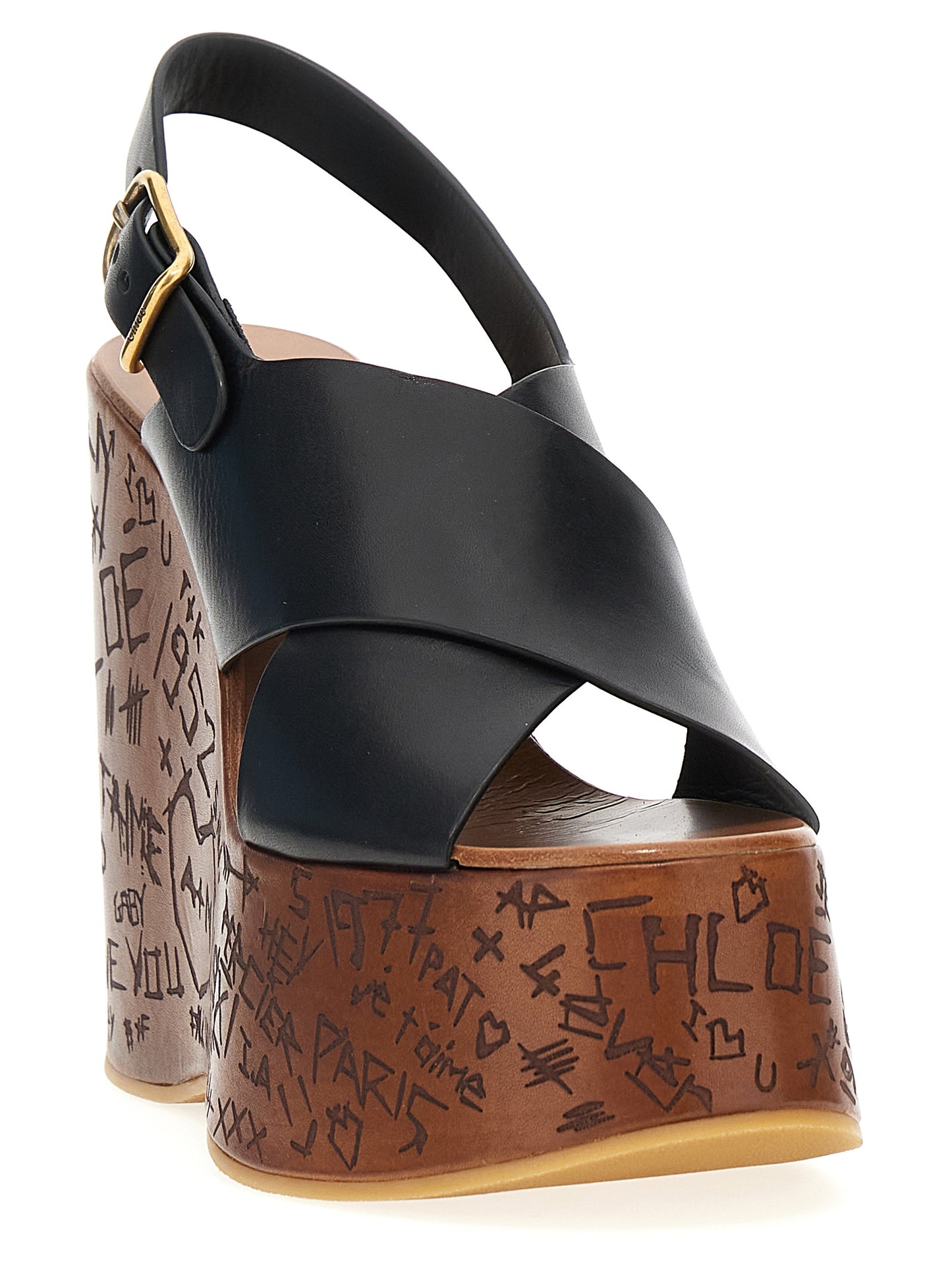 Platform Wedge Sandals by Chloé for women in cowhide leather black & natural features an architectural design from the Women's Cowhide Leather Platform Wedge Sandals collection, defined by a architectural platform wedge and for a architectural finish.