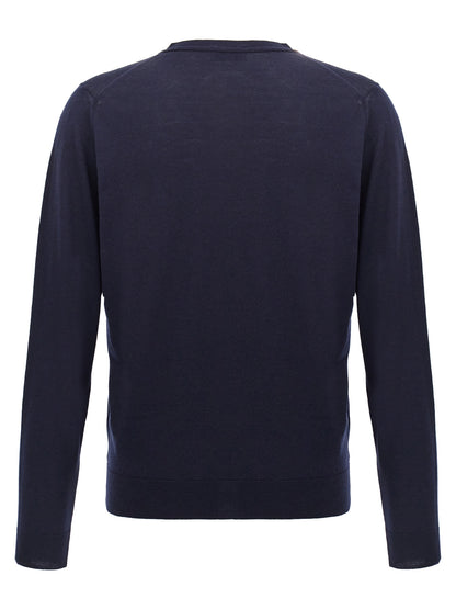 Cardigan by JOHN SMEDLEY for men in wool blue showcases a captivating silhouette, artfully detailed with a captivating and wrap neckline for a truly sophisticated captivating look.