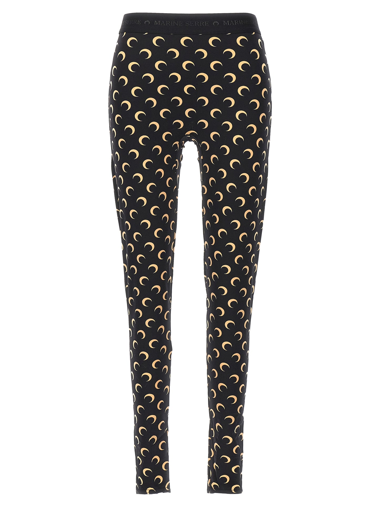 Activewear Leggings by Marine Serre for women in stretch polyamide black, patterned & signature features a athletic leggings and with a long cut, showcasing technical for a athletic finish.