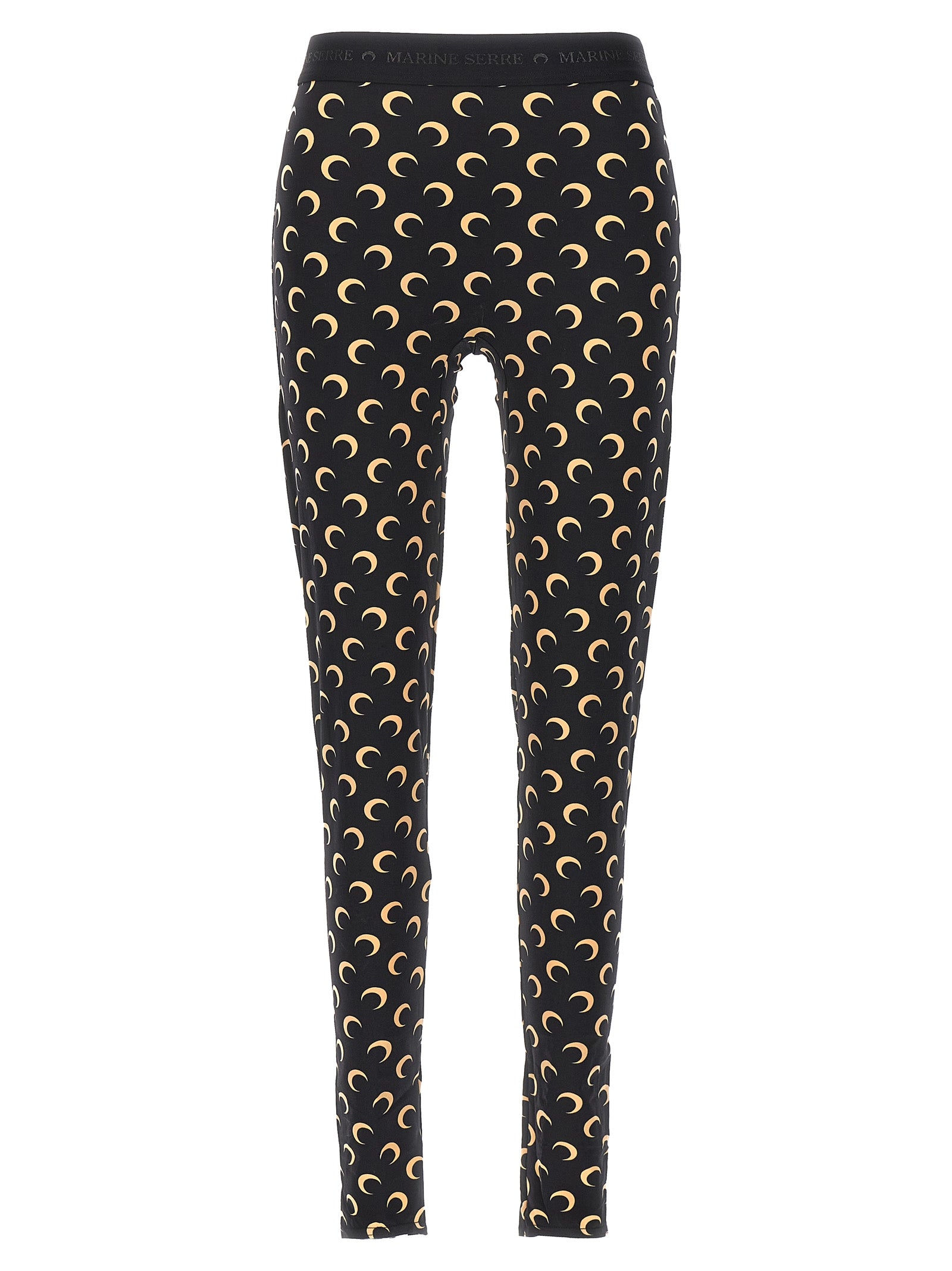 Activewear Leggings by Marine Serre for women in stretch polyamide black, patterned & signature features a athletic leggings and with a long cut, showcasing technical for a athletic finish.