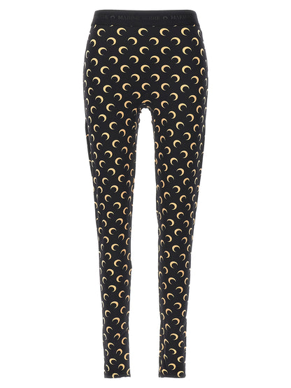 Activewear Leggings by Marine Serre for women in stretch polyamide black, patterned & signature features a athletic leggings and with a long cut, showcasing technical for a athletic finish.