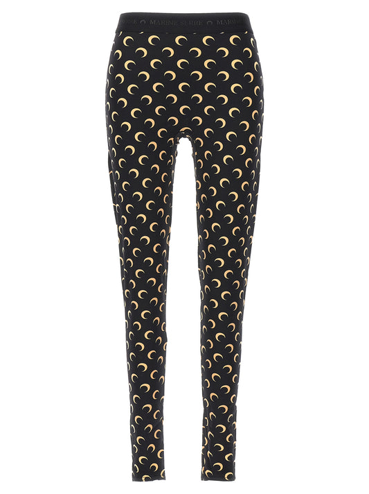 Activewear Leggings by Marine Serre for women in stretch polyamide black, patterned & signature features a athletic leggings and with a long cut, showcasing technical for a athletic finish.