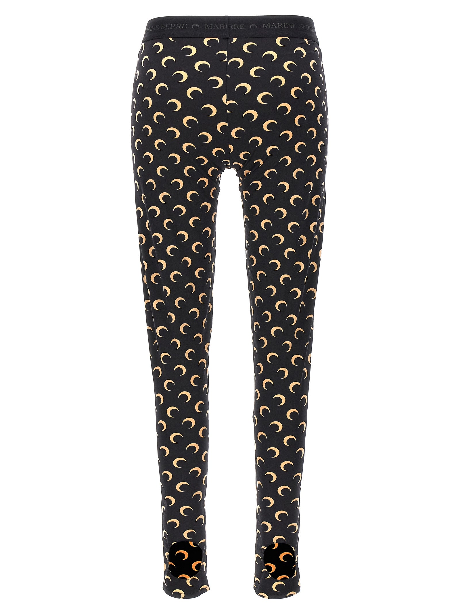 Activewear Leggings by Marine Serre for women in stretch polyamide black, patterned & signature features an streamlined leggings and with a long cut, beautifully enhanced by performance-driven .