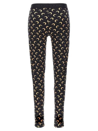Activewear Leggings by Marine Serre for women in stretch polyamide black, patterned & signature features an streamlined leggings and with a long cut, beautifully enhanced by performance-driven .