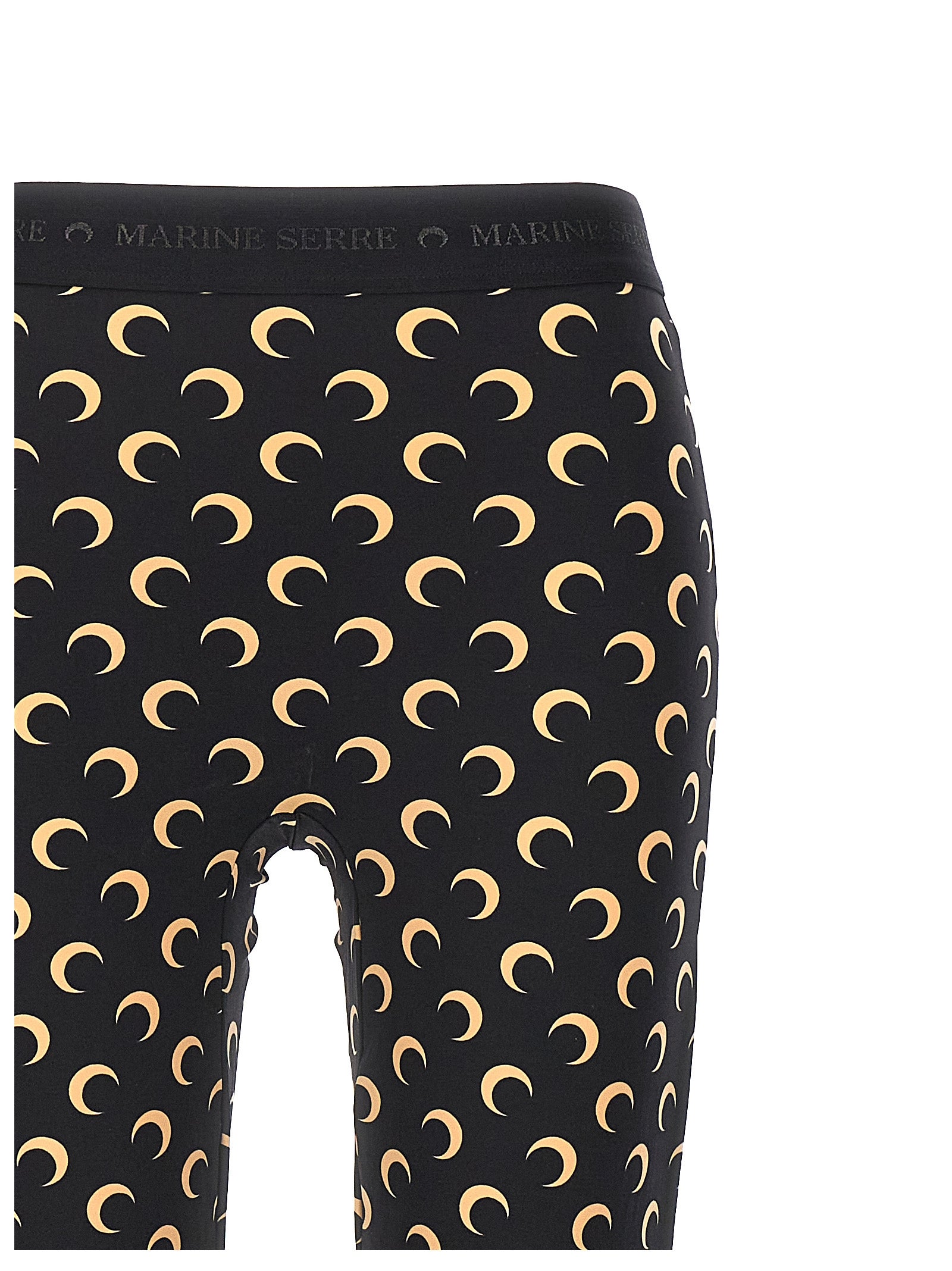 Activewear Leggings by Marine Serre for women in stretch polyamide black, patterned & signature features a sporty leggings with a and long, showcasing a sporty silhouette enhanced by innovative .