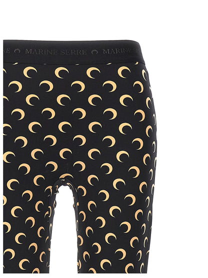 Activewear Leggings by Marine Serre for women in stretch polyamide black, patterned & signature features a sporty leggings with a and long, showcasing a sporty silhouette enhanced by innovative .