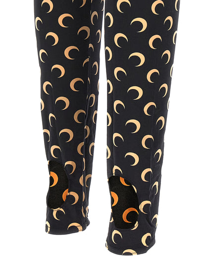 Activewear Leggings by Marine Serre for women in stretch polyamide black, patterned & signature features an ergonomic leggings with , highlighting a ergonomic and long for a premium, high-performance look.