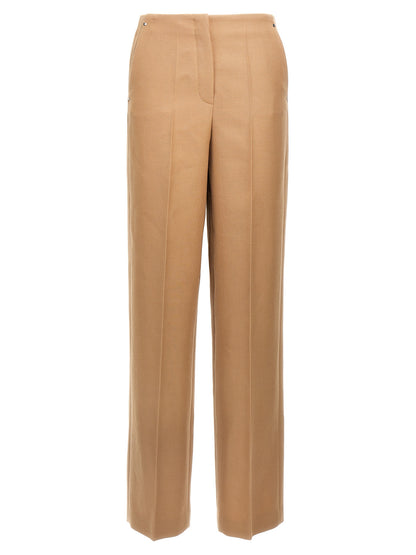 Trousers by Fendi for women in wool beige features an on trend silhouette, showcasing a sophisticated wide with a long and for an on trend finish.