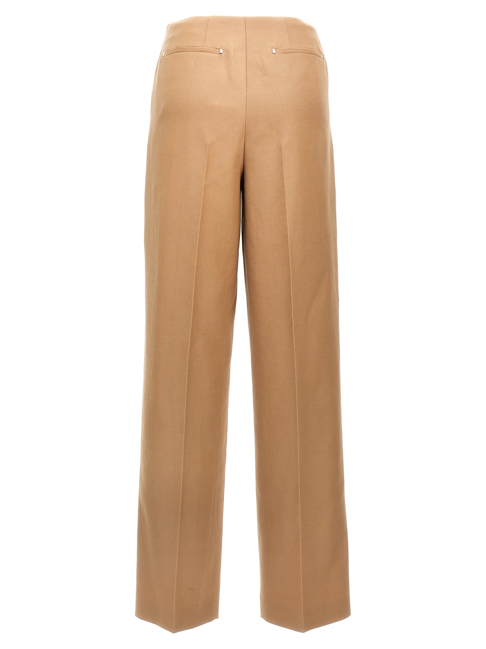 Trousers by Fendi for women in wool beige features a sculptural silhouette, showcasing a sculptural wide and long with a sophisticated for a sculptural finish.