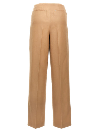 Trousers by Fendi for women in wool beige features a sculptural silhouette, showcasing a sculptural wide and long with a sophisticated for a sculptural finish.