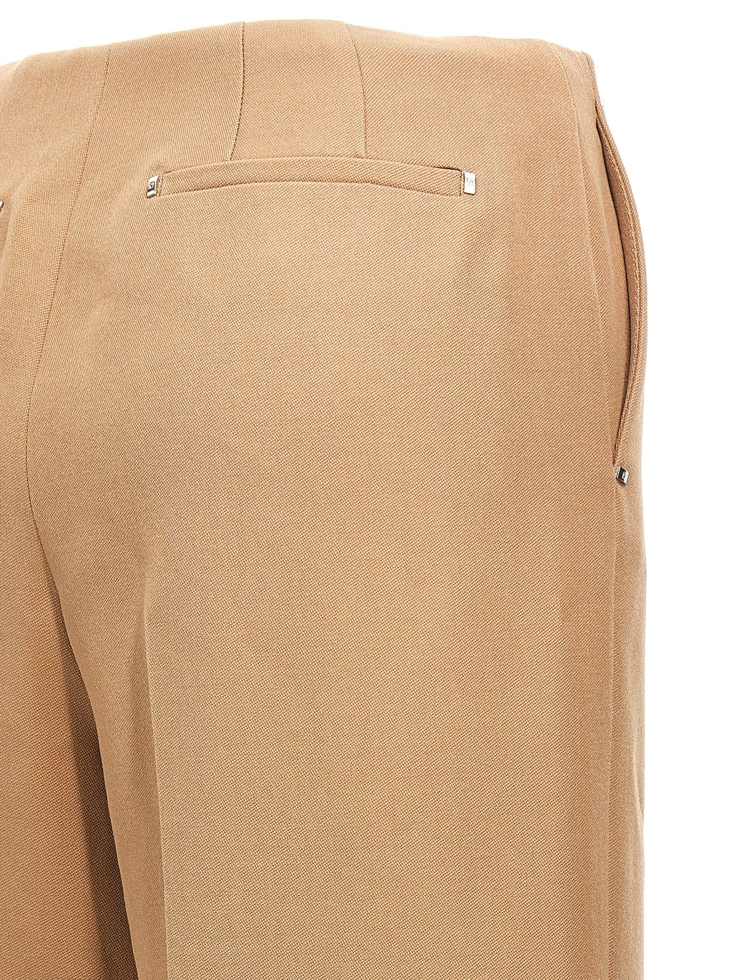 Trousers by Fendi for women in wool beige features an sartorial silhouette, showcasing a precise wide and long with a sartorial for a refined look.