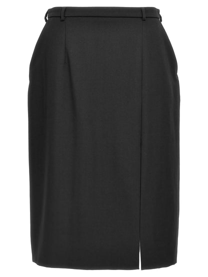 Skirt by Dolce & Gabbana for women in virgin wool black features an tailored silhouette, artfully capturing the essence of Women's Virgin Wool Skirt in a sophisticated midi.