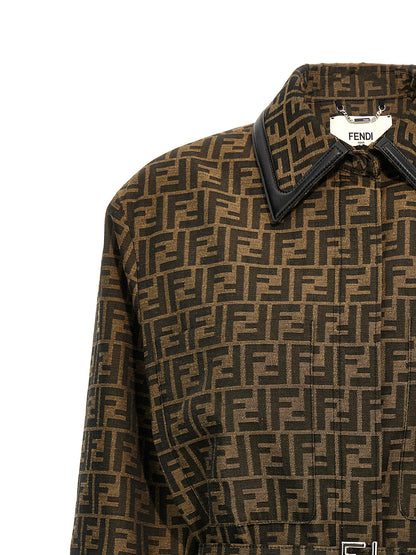 Jacket by Fendi for women in leather cotton polyester brown & patterned presents a authentic silhouette, artfully detailed with a authentic and functional pockets for a premium authentic finish.