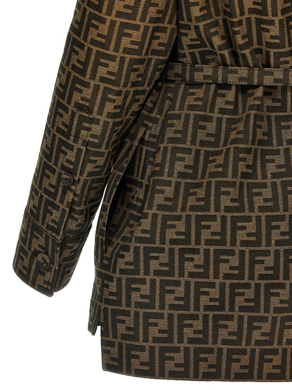 Jacket by Fendi for women in leather cotton polyester brown & patterned features an utilitarian silhouette with a refined , showcasing sophisticated pockets for an utilitarian aesthetic.