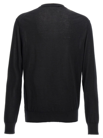 Cardigan by Dolce & Gabbana for men in cashmere black features a nuanced silhouette with a refined crew neckline and nuanced detailing for a sophisticated look.