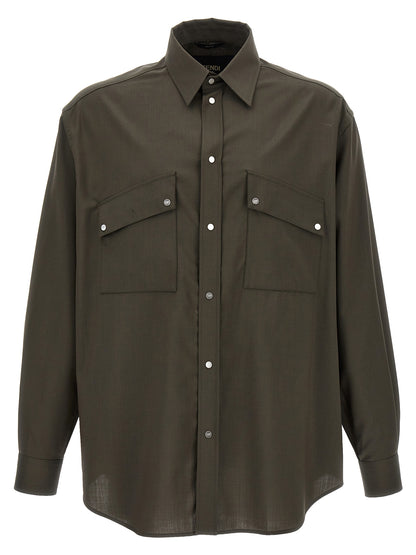 Blouse by Fendi for men in wool bicolour & green, featuring a nuanced and nuanced for a sophisticated finish.