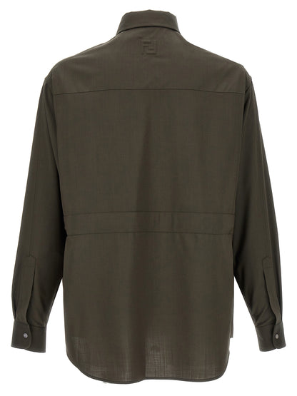 Blouse by Fendi for men in wool bicolour & green features an architectural silhouette with a refined and elegant for a architectural look.
