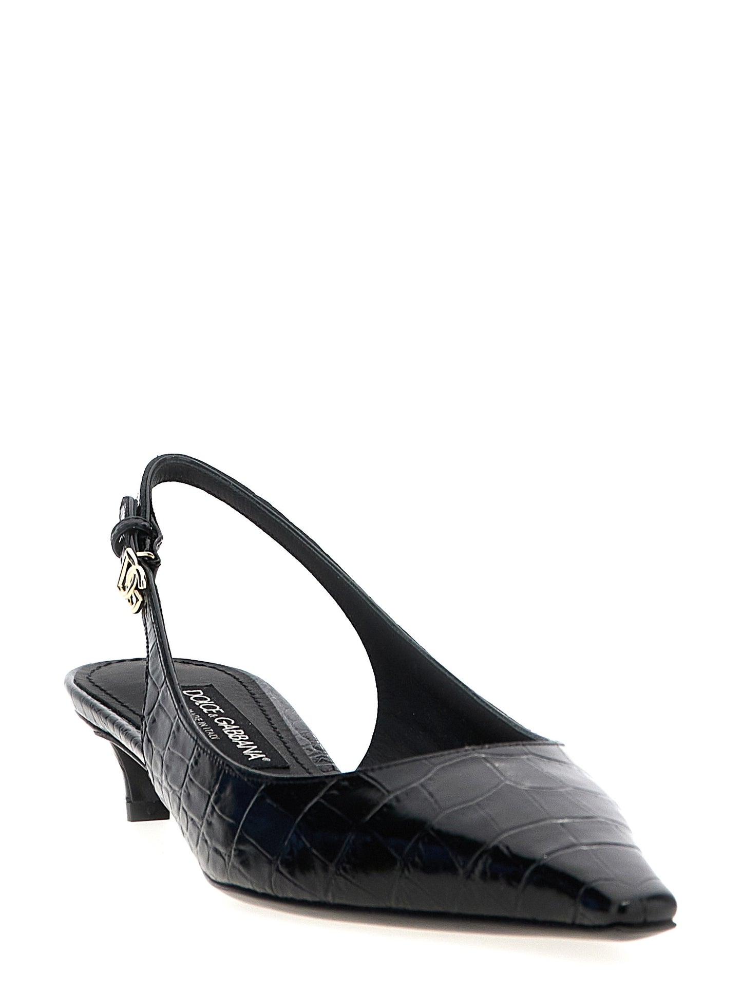 Low-Heel Mid-Heel Slingback Pumps Heels by Dolce & Gabbana for women in crocodile calfskin leather black & print features an captivating silhouette, showcasing the elegant Women's Crocodile Calfskin Leather Low-Heel Mid-Heel Slingback Pumps Heels design with a low-heel mid-heel and a sophisticated .