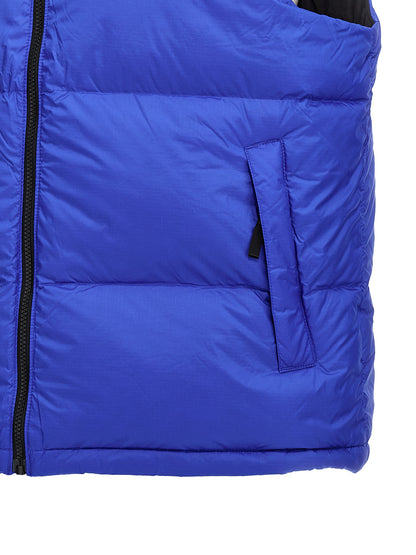 Hooded Vest by The North Face for men in plush nylon blue & signature features a chic silhouette, expertly detailed with a refined and premium pockets & hooded for a truly chic look.