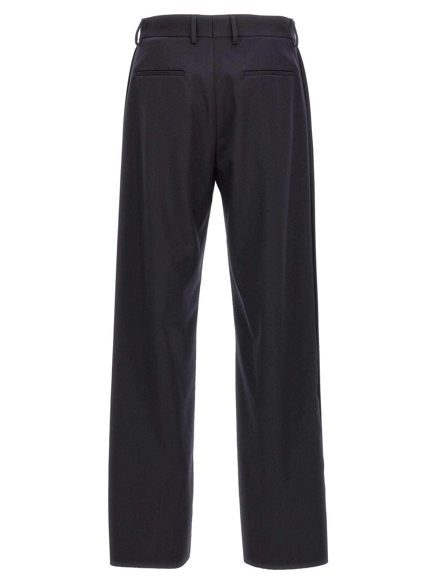 Trousers by Fendi for men in polyester & virgin wool blue features an sartorial silhouette, showcasing a precise and long with a sartorial for a refined look.