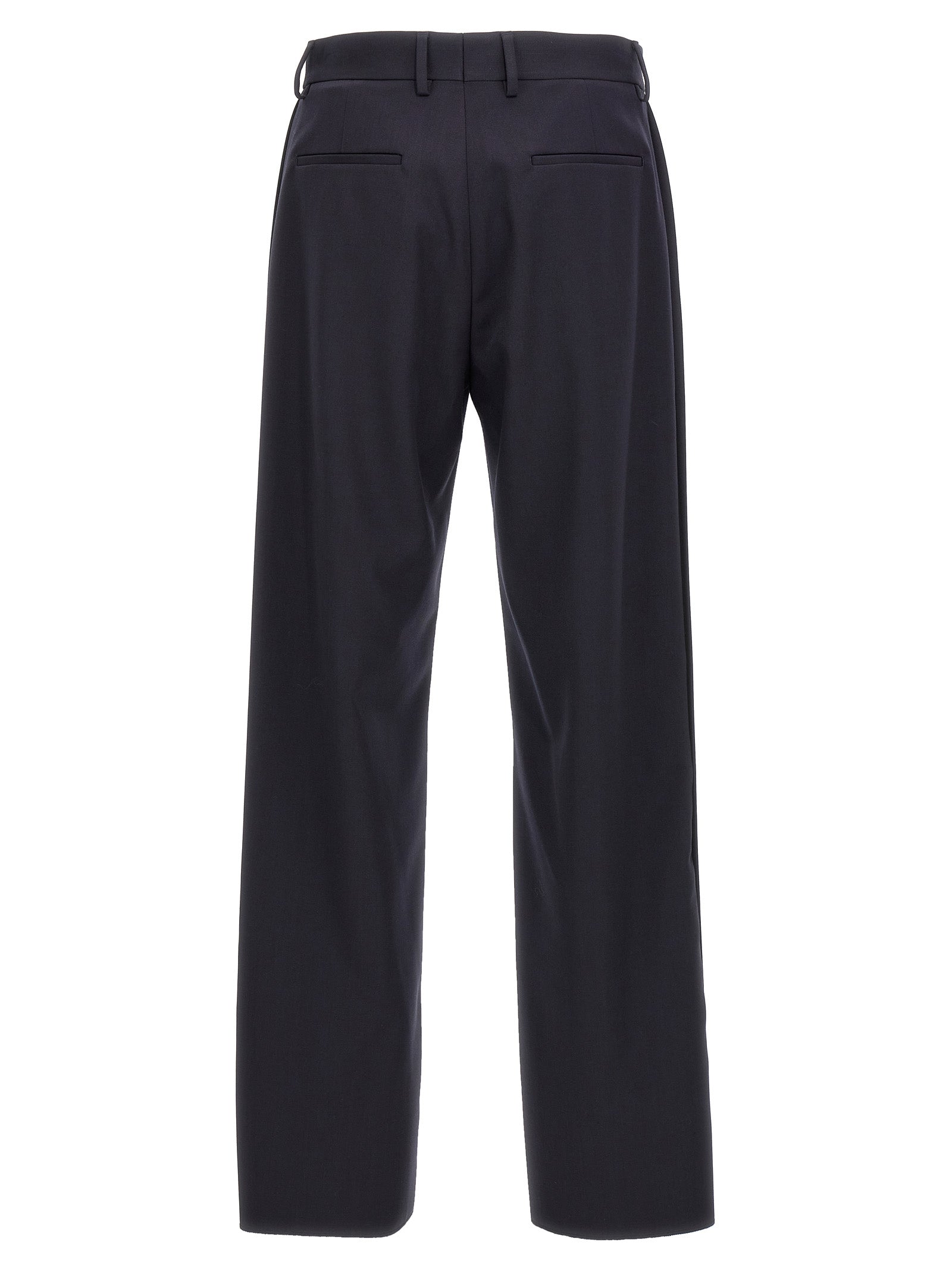 Trousers by Fendi for men in polyester & virgin wool blue features an sartorial silhouette, showcasing a precise and long with a sartorial for a refined look.