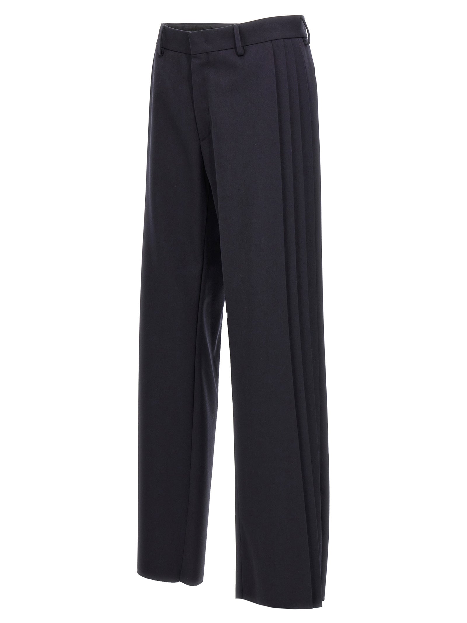 Trousers by Fendi for men in polyester & virgin wool blue features a sculptural silhouette, showcasing a sculptural and long with a sophisticated for a sculptural finish.
