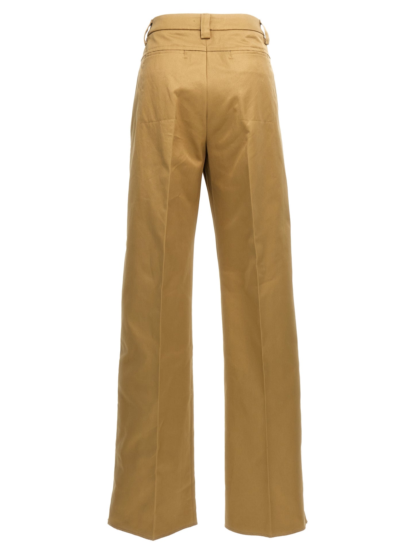 Casual Pants by THELATEST for women in cotton canvas beige features an sartorial wide and long with a cut for a sartorial finish.