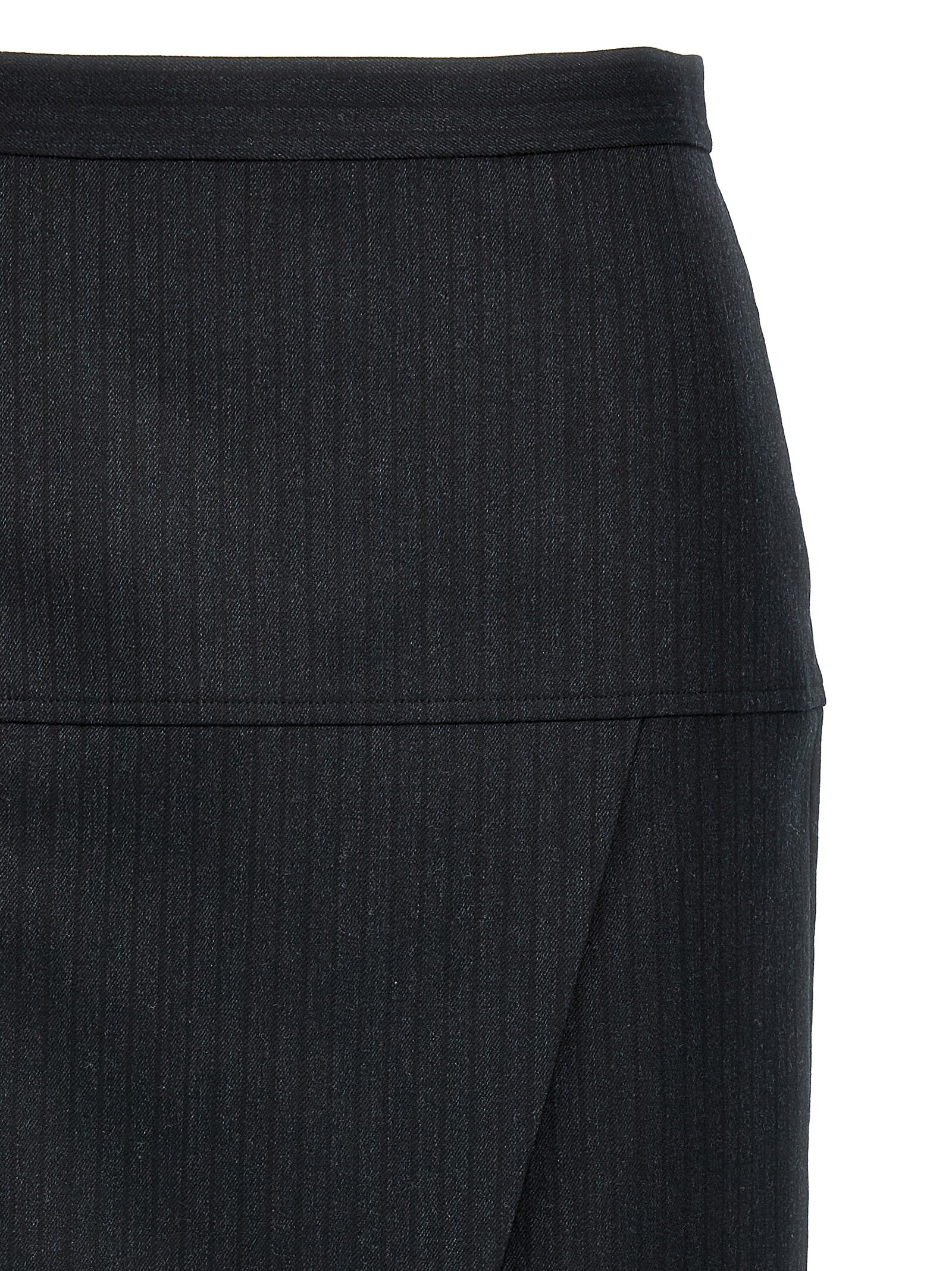 Skirt by Fendi for women in polyester & virgin wool gray & pinstripe features a captivating silhouette, showcasing the captivating Women's Sheath Straight Polyester & Virgin Wool Skirt design with a sophisticated midi for a captivating look.