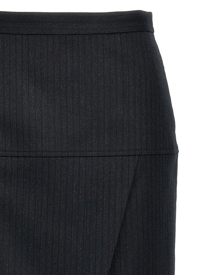 Skirt by Fendi for women in polyester & virgin wool gray & pinstripe features a captivating silhouette, showcasing the captivating Women's Sheath Straight Polyester & Virgin Wool Skirt design with a sophisticated midi for a captivating look.