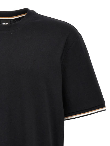 T-Shirt by Hugo Boss for men in cotton black features an edgy silhouette, meticulously detailed with a sophisticated and crew neckline for a truly edgy finish.