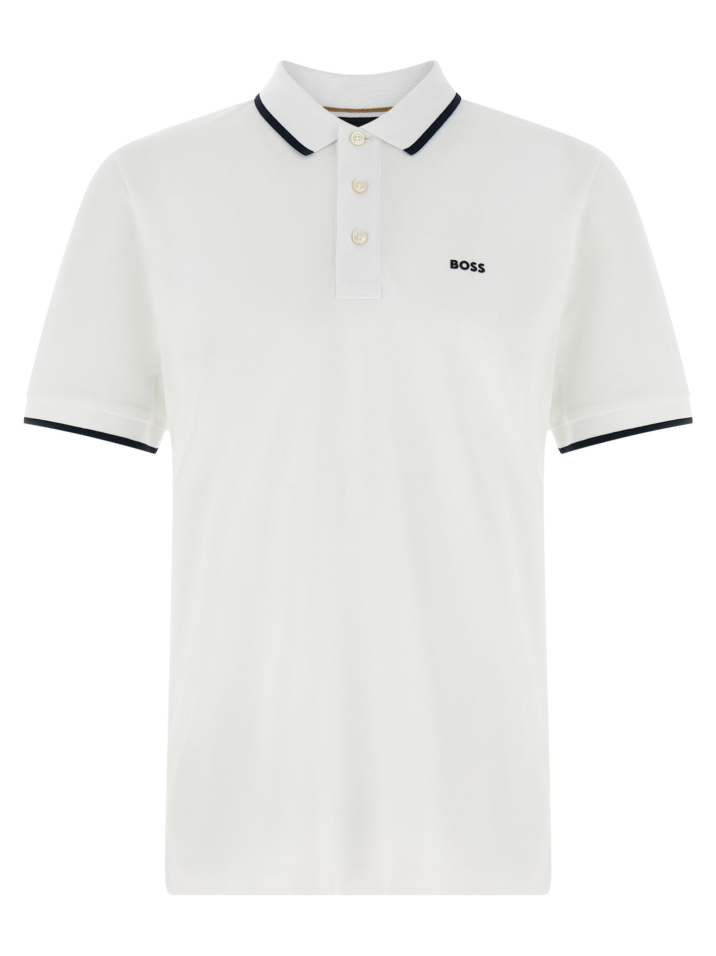 Polo Shirt by Hugo Boss for men in organic cotton white presents a distinguished silhouette, showcasing a sophisticated and distinguished short-sleeve for a truly distinguished finish.
