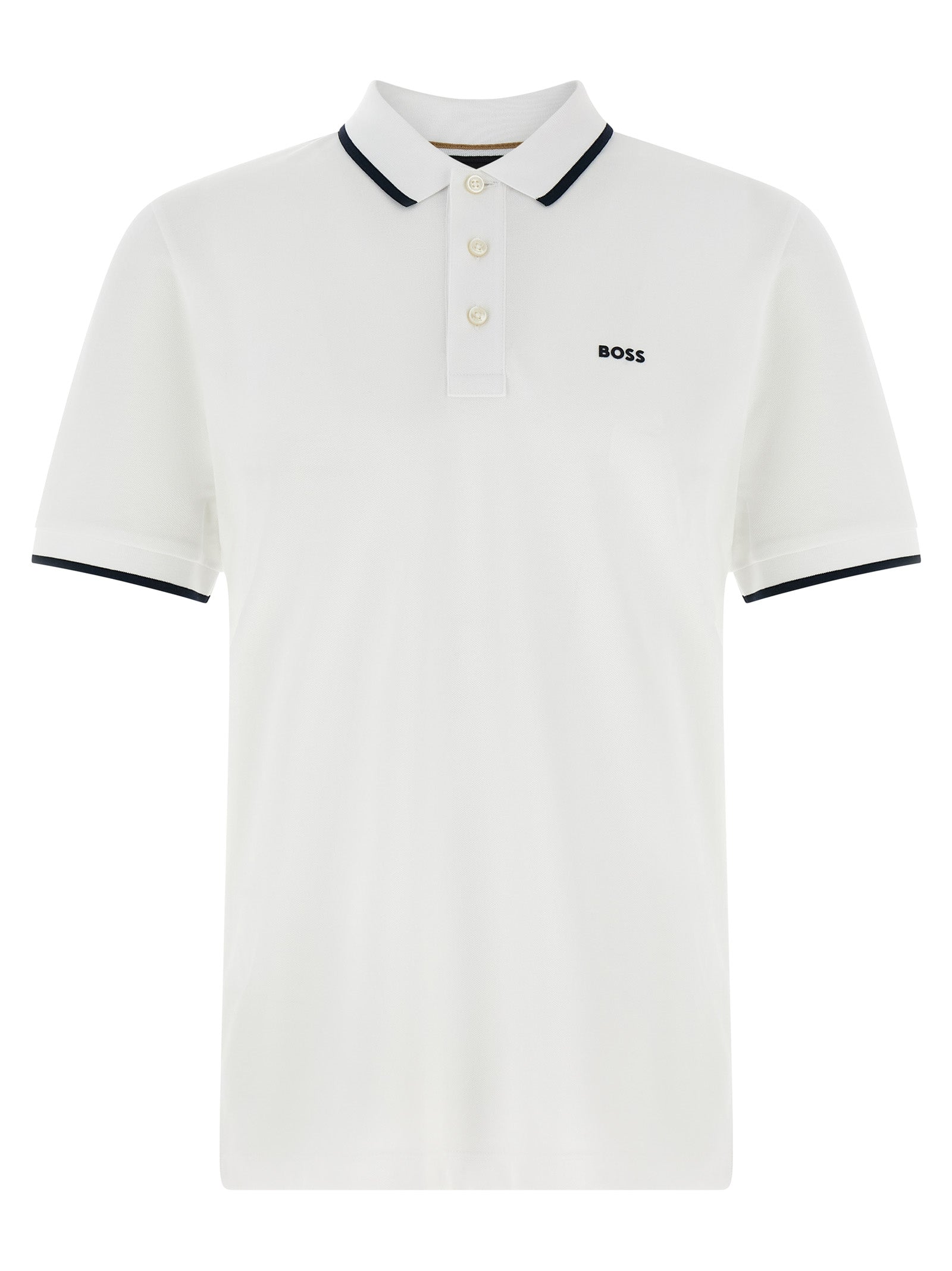 Polo Shirt by Hugo Boss for men in organic cotton white presents a distinguished silhouette, showcasing a sophisticated and distinguished short-sleeve for a truly distinguished finish.