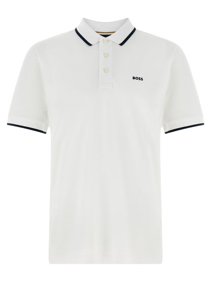 Polo Shirt by Hugo Boss for men in organic cotton white presents a distinguished silhouette, showcasing a sophisticated and distinguished short-sleeve for a truly distinguished finish.