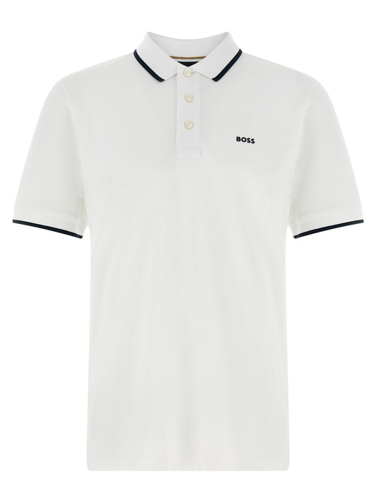Polo Shirt by Hugo Boss for men in organic cotton white presents a distinguished silhouette, showcasing a sophisticated and distinguished short-sleeve for a truly distinguished finish.