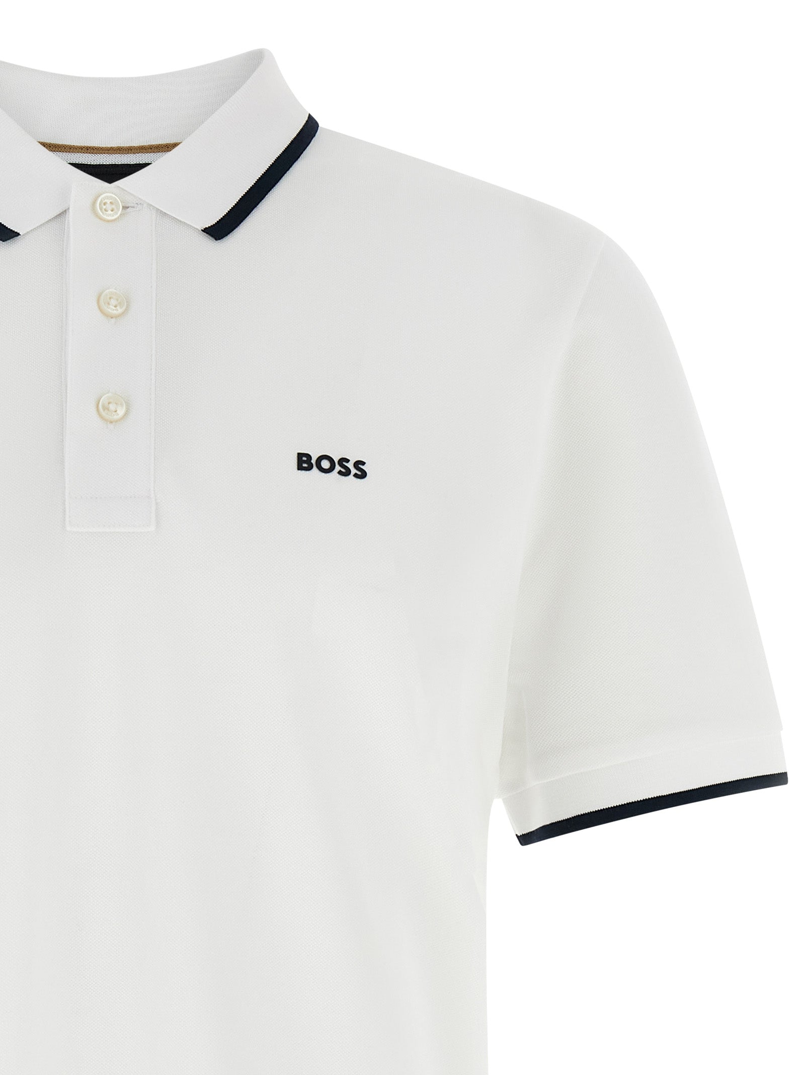 Polo Shirt by Hugo Boss for men in organic cotton white presents a sleek silhouette, featuring a refined and for a sleek finish.