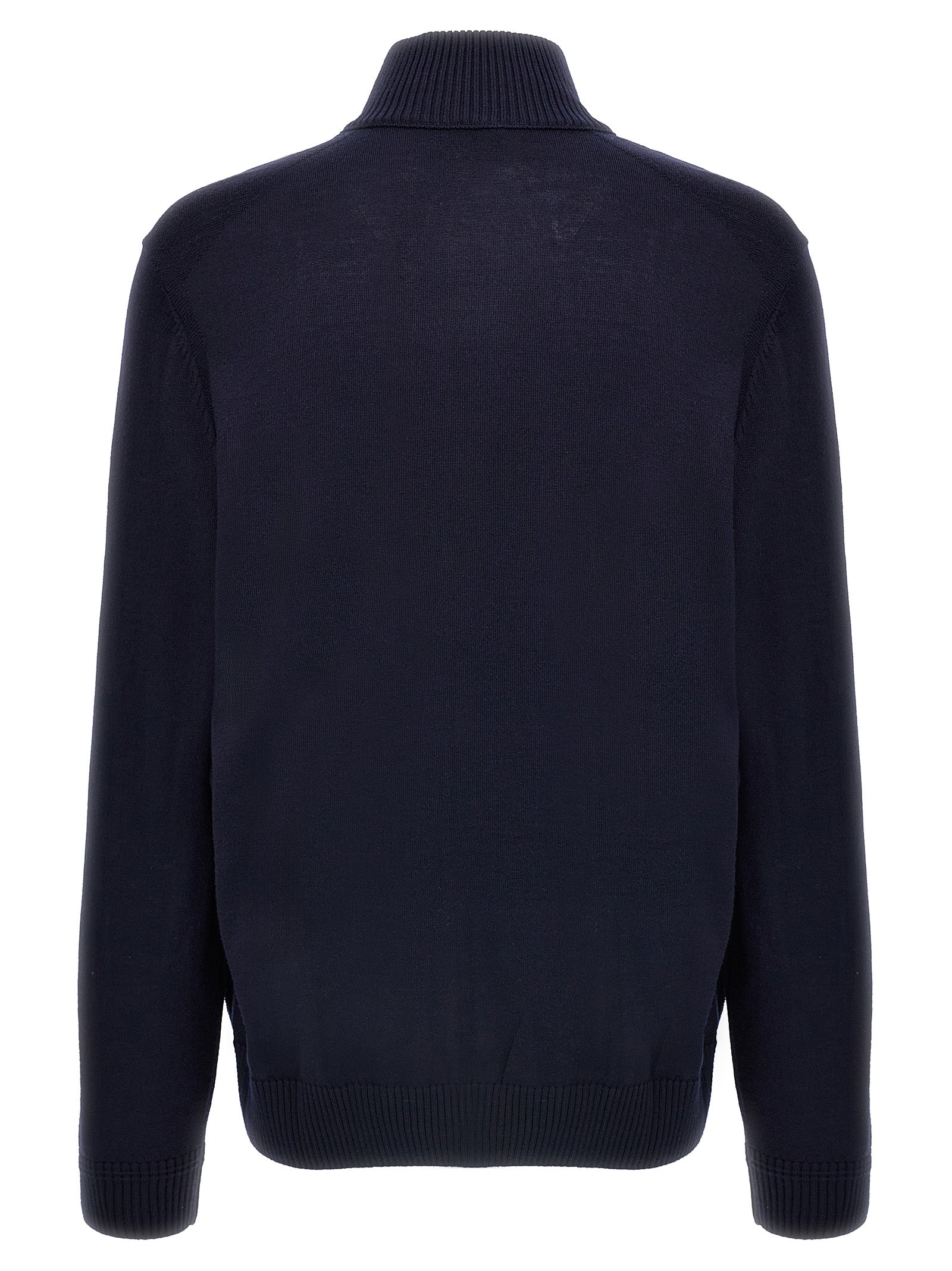 Cardigan by Hugo Boss for men in wool blue presents a textural silhouette, artfully finished with a textural and for a sophisticated, textural look.